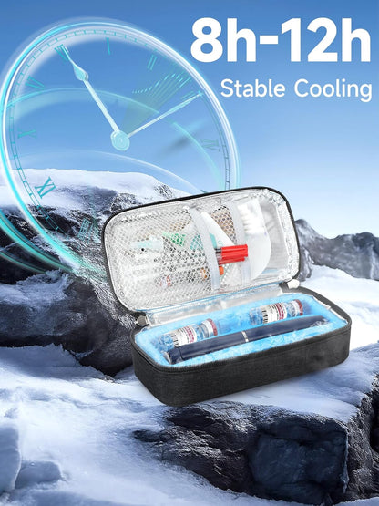 Insulin & peptide Cooler Travel Case for Pen & Vials, Temperature Display Diabetic Med Cooling Bag with Protective Ice Brick, TSA Approved Refrigerated Diabetes Supplies Carrying Organizer