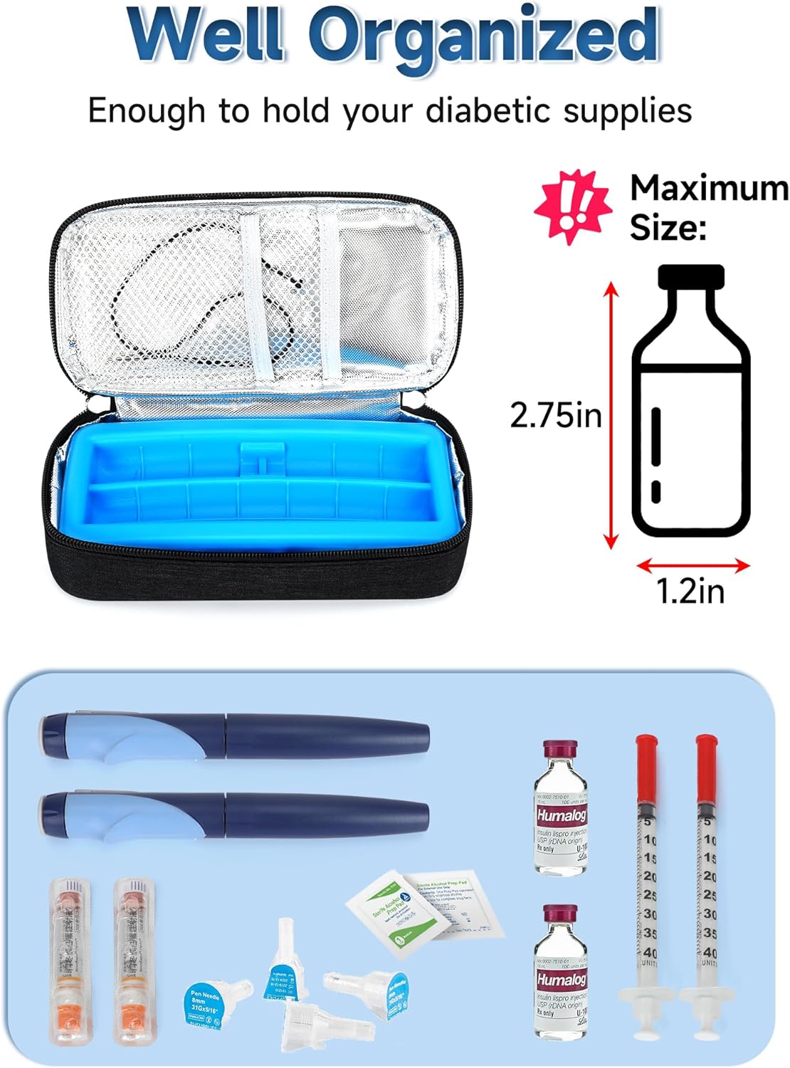 Insulin & peptide Cooler Travel Case for Pen & Vials, Temperature Display Diabetic Med Cooling Bag with Protective Ice Brick, TSA Approved Refrigerated Diabetes Supplies Carrying Organizer