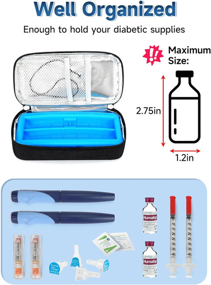 Insulin & peptide Cooler Travel Case for Pen & Vials, Temperature Display Diabetic Med Cooling Bag with Protective Ice Brick, TSA Approved Refrigerated Diabetes Supplies Carrying Organizer