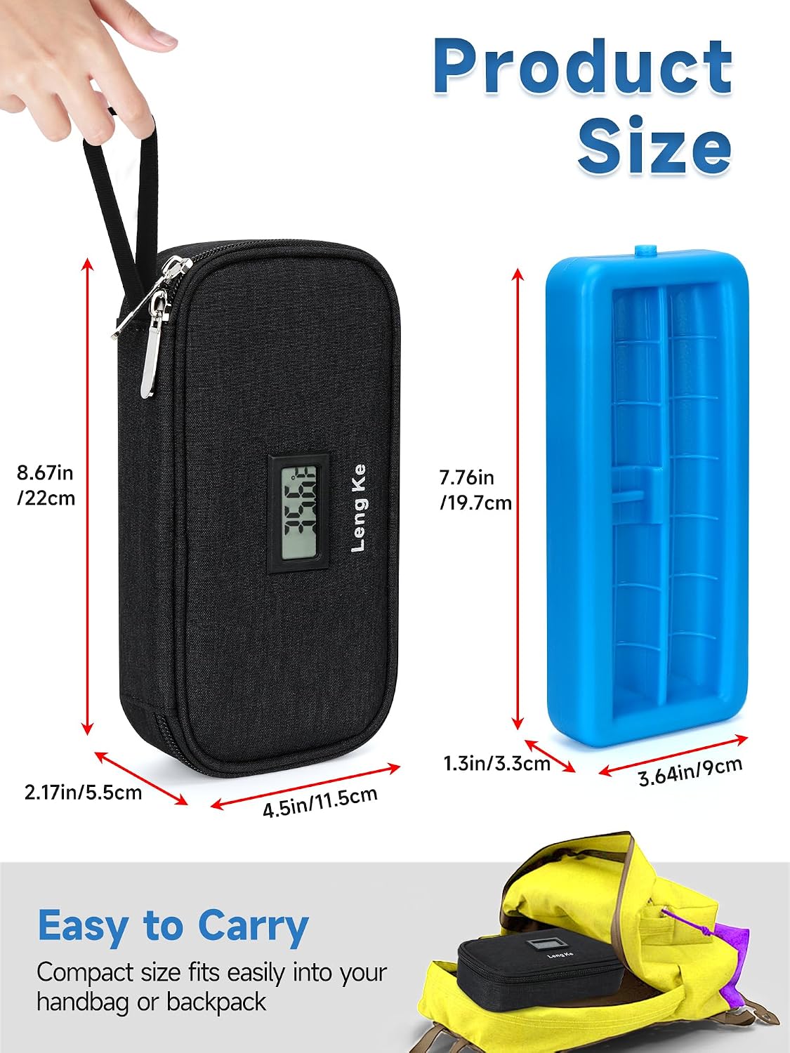 Insulin & peptide Cooler Travel Case for Pen & Vials, Temperature Display Diabetic Med Cooling Bag with Protective Ice Brick, TSA Approved Refrigerated Diabetes Supplies Carrying Organizer