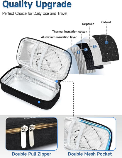 Insulin & peptide Cooler Travel Case for Pen & Vials, Temperature Display Diabetic Med Cooling Bag with Protective Ice Brick, TSA Approved Refrigerated Diabetes Supplies Carrying Organizer
