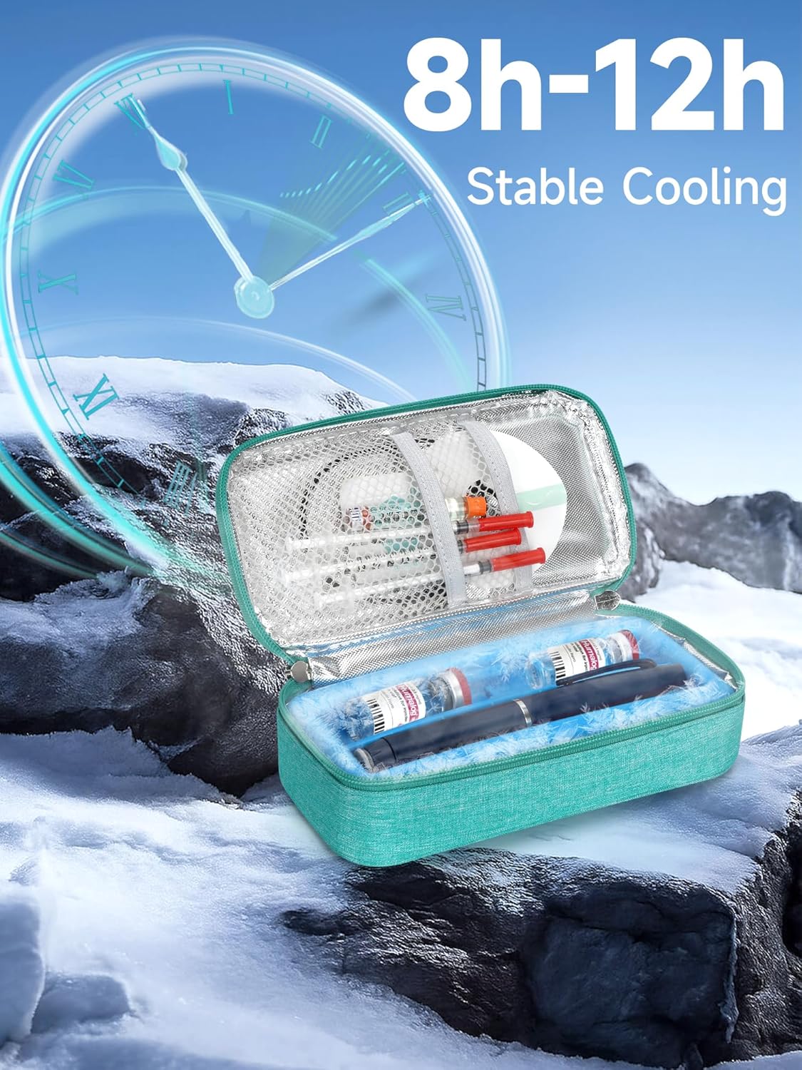 Insulin & peptide Cooler Travel Case for Pen & Vials, Temperature Display Diabetic Med Cooling Bag with Protective Ice Brick, TSA Approved Refrigerated Diabetes Supplies Carrying Organizer