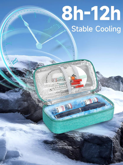 Insulin & peptide Cooler Travel Case for Pen & Vials, Temperature Display Diabetic Med Cooling Bag with Protective Ice Brick, TSA Approved Refrigerated Diabetes Supplies Carrying Organizer