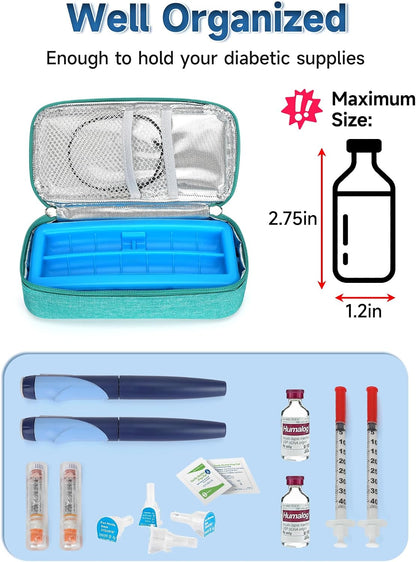 Insulin & peptide Cooler Travel Case for Pen & Vials, Temperature Display Diabetic Med Cooling Bag with Protective Ice Brick, TSA Approved Refrigerated Diabetes Supplies Carrying Organizer