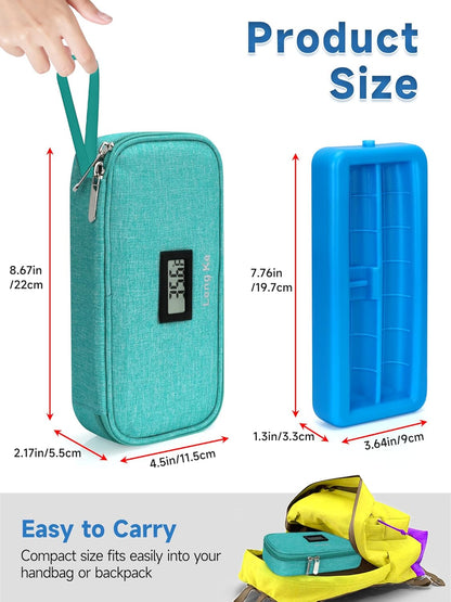 Insulin & peptide Cooler Travel Case for Pen & Vials, Temperature Display Diabetic Med Cooling Bag with Protective Ice Brick, TSA Approved Refrigerated Diabetes Supplies Carrying Organizer