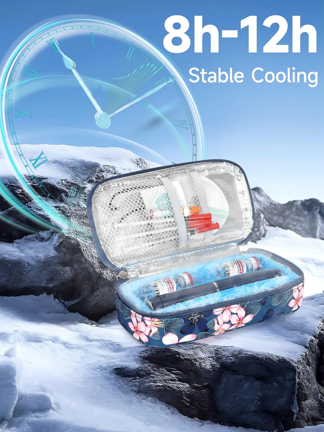 Insulin & peptide Cooler Travel Case for Pen & Vials, Temperature Display Diabetic Med Cooling Bag with Protective Ice Brick, TSA Approved Refrigerated Diabetes Supplies Carrying Organizer