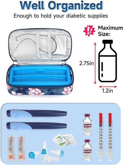Insulin & peptide Cooler Travel Case for Pen & Vials, Temperature Display Diabetic Med Cooling Bag with Protective Ice Brick, TSA Approved Refrigerated Diabetes Supplies Carrying Organizer