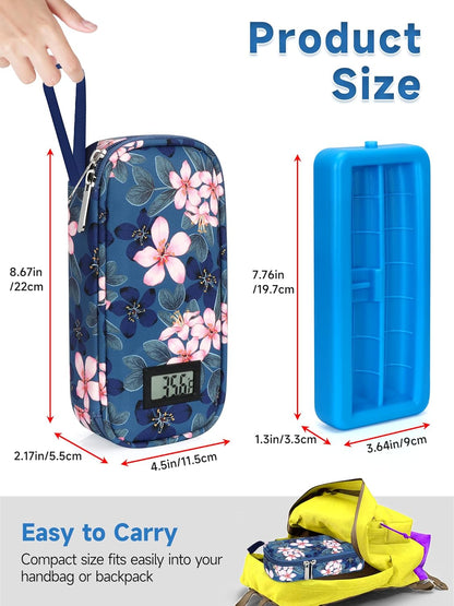 Insulin & peptide Cooler Travel Case for Pen & Vials, Temperature Display Diabetic Med Cooling Bag with Protective Ice Brick, TSA Approved Refrigerated Diabetes Supplies Carrying Organizer