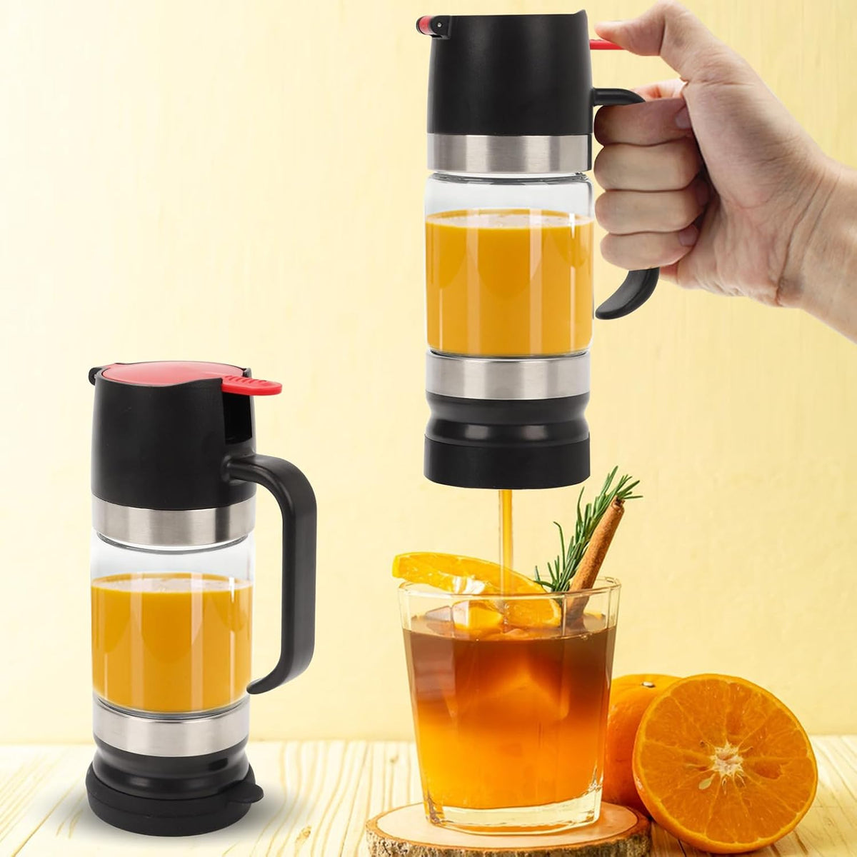 Honey Dispenser, Glass Honey Dispenser No Drip, Honeys Pot with Stand, Refillable Honeys Container, No Drip Glass Syrup Container for Syrup, Agave, Salad Dressing, Breakfast Use (Black, 12Oz)