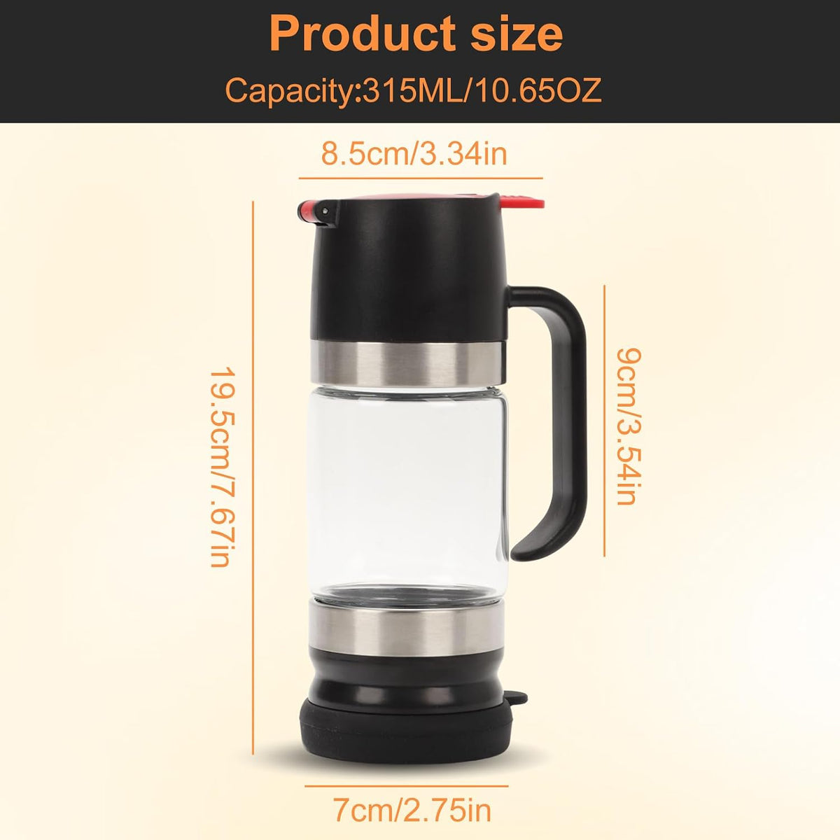 Honey Dispenser, Glass Honey Dispenser No Drip, Honeys Pot with Stand, Refillable Honeys Container, No Drip Glass Syrup Container for Syrup, Agave, Salad Dressing, Breakfast Use (Black, 12Oz)