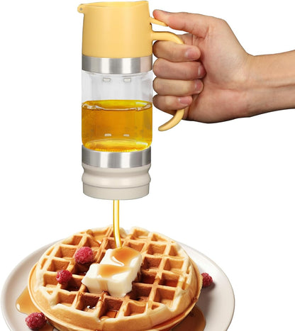 Honey Dispenser, Glass Honey Dispenser No Drip, Honeys Pot with Stand, Refillable Honeys Container, No Drip Glass Syrup Container for Syrup, Agave, Salad Dressing, Breakfast Use (Black, 12Oz)