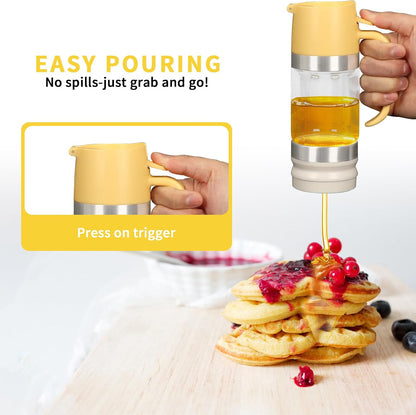 Honey Dispenser, Glass Honey Dispenser No Drip, Honeys Pot with Stand, Refillable Honeys Container, No Drip Glass Syrup Container for Syrup, Agave, Salad Dressing, Breakfast Use (Black, 12Oz)