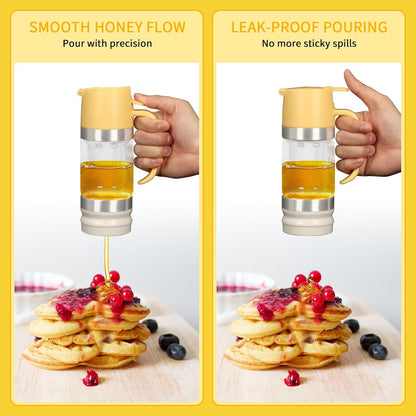Honey Dispenser, Glass Honey Dispenser No Drip, Honeys Pot with Stand, Refillable Honeys Container, No Drip Glass Syrup Container for Syrup, Agave, Salad Dressing, Breakfast Use (Black, 12Oz)