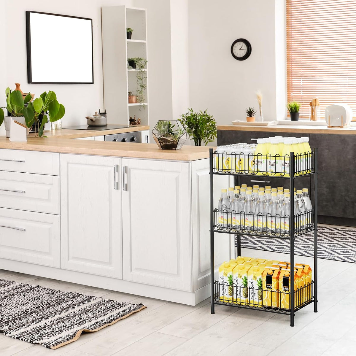 Water Bottle Holder Rack 3 Tier Soda Drink Organizer Vertical Metal Food Storage Shelf for Kitchen Countertop Pantry, Can Storage Organizer for Pantry