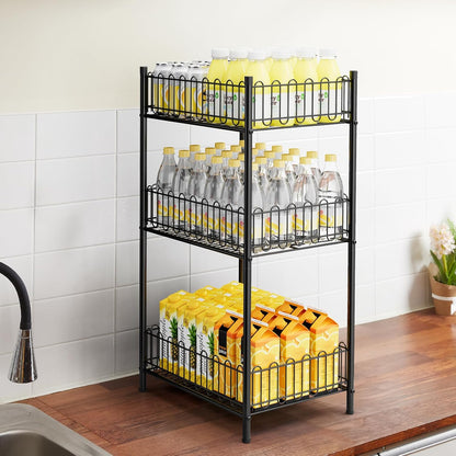 Water Bottle Holder Rack 3 Tier Soda Drink Organizer Vertical Metal Food Storage Shelf for Kitchen Countertop Pantry, Can Storage Organizer for Pantry