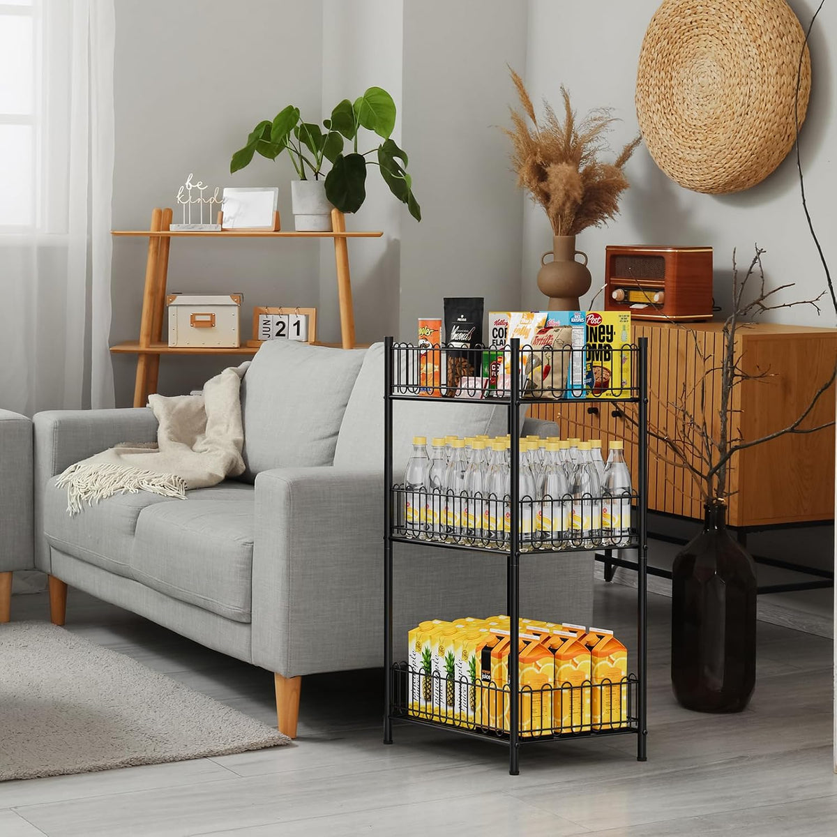 Water Bottle Holder Rack 3 Tier Soda Drink Organizer Vertical Metal Food Storage Shelf for Kitchen Countertop Pantry, Can Storage Organizer for Pantry