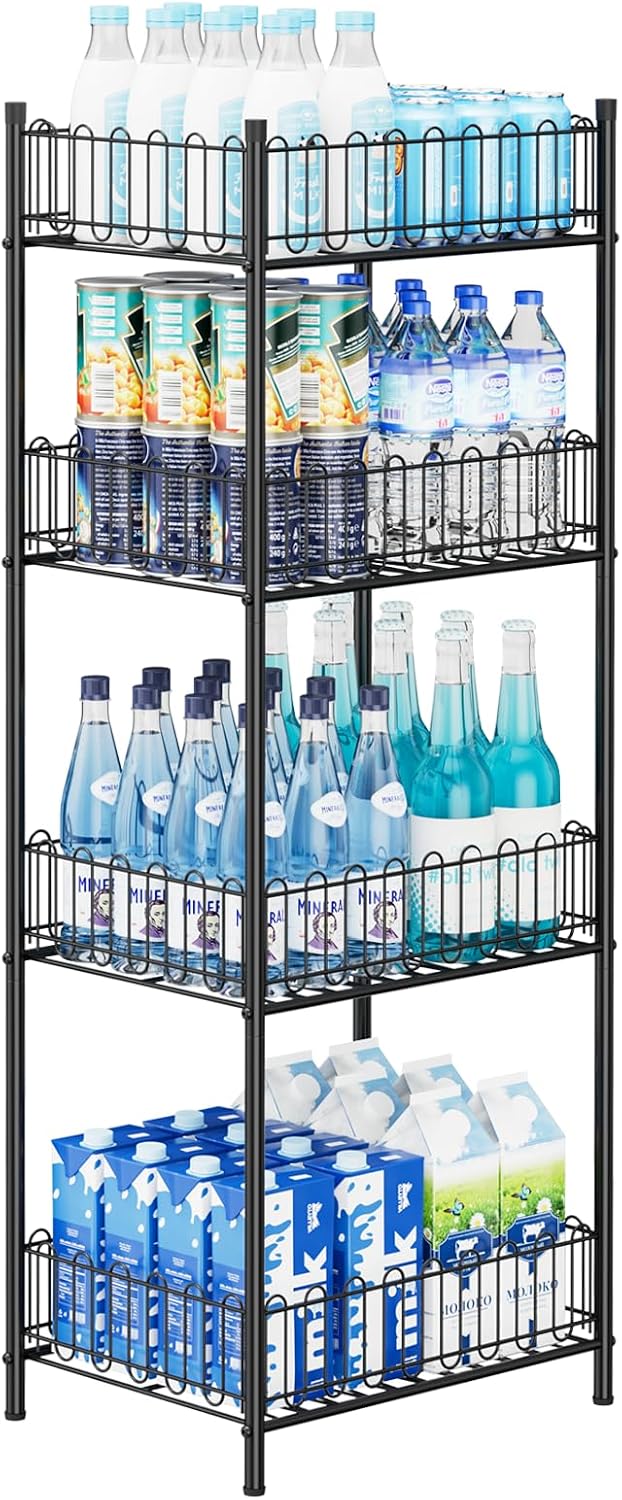Water Bottle Holder Rack 3 Tier Soda Drink Organizer Vertical Metal Food Storage Shelf for Kitchen Countertop Pantry, Can Storage Organizer for Pantry