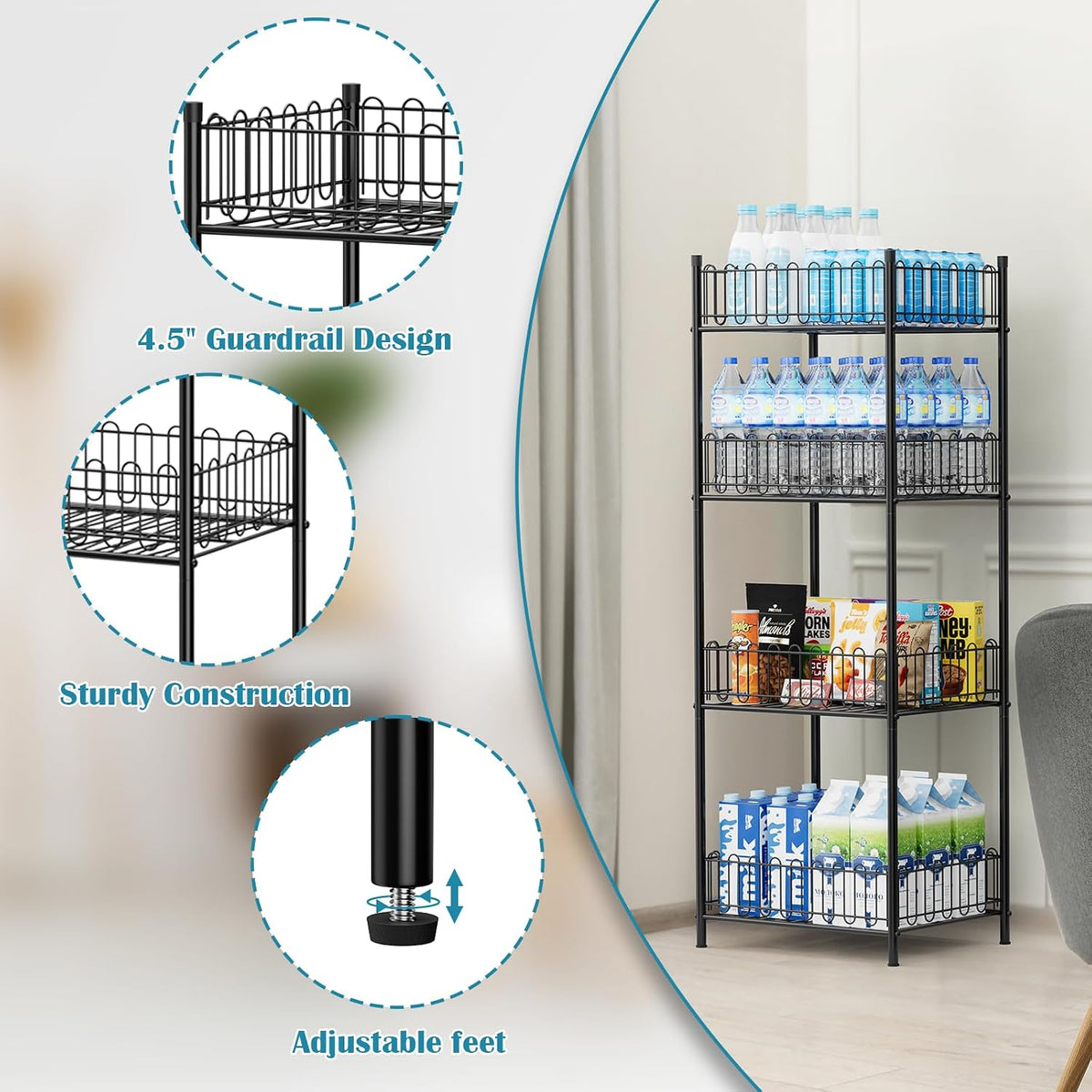 Water Bottle Holder Rack 3 Tier Soda Drink Organizer Vertical Metal Food Storage Shelf for Kitchen Countertop Pantry, Can Storage Organizer for Pantry