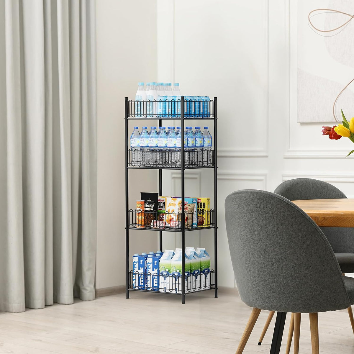 Water Bottle Holder Rack 3 Tier Soda Drink Organizer Vertical Metal Food Storage Shelf for Kitchen Countertop Pantry, Can Storage Organizer for Pantry