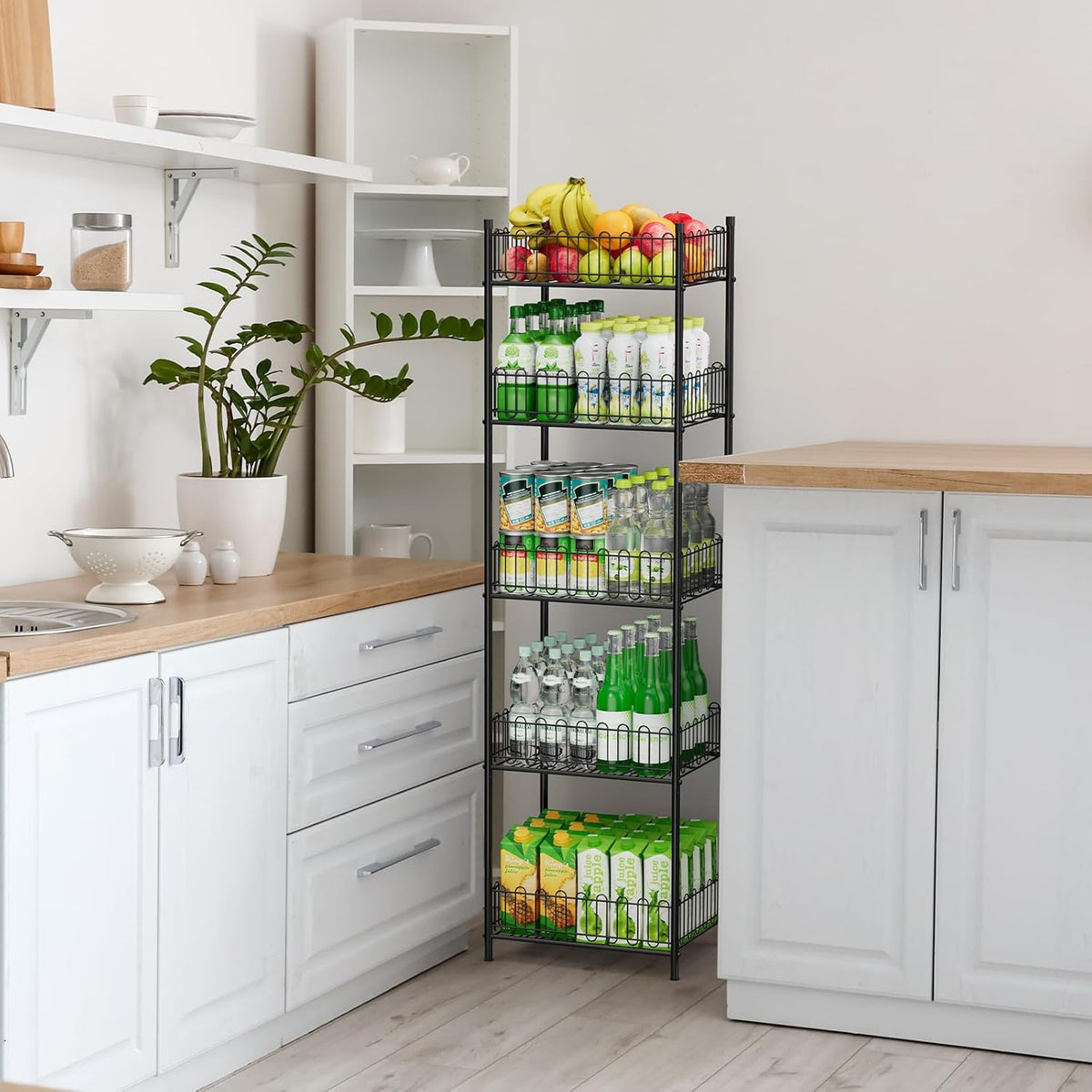 Water Bottle Holder Rack 3 Tier Soda Drink Organizer Vertical Metal Food Storage Shelf for Kitchen Countertop Pantry, Can Storage Organizer for Pantry