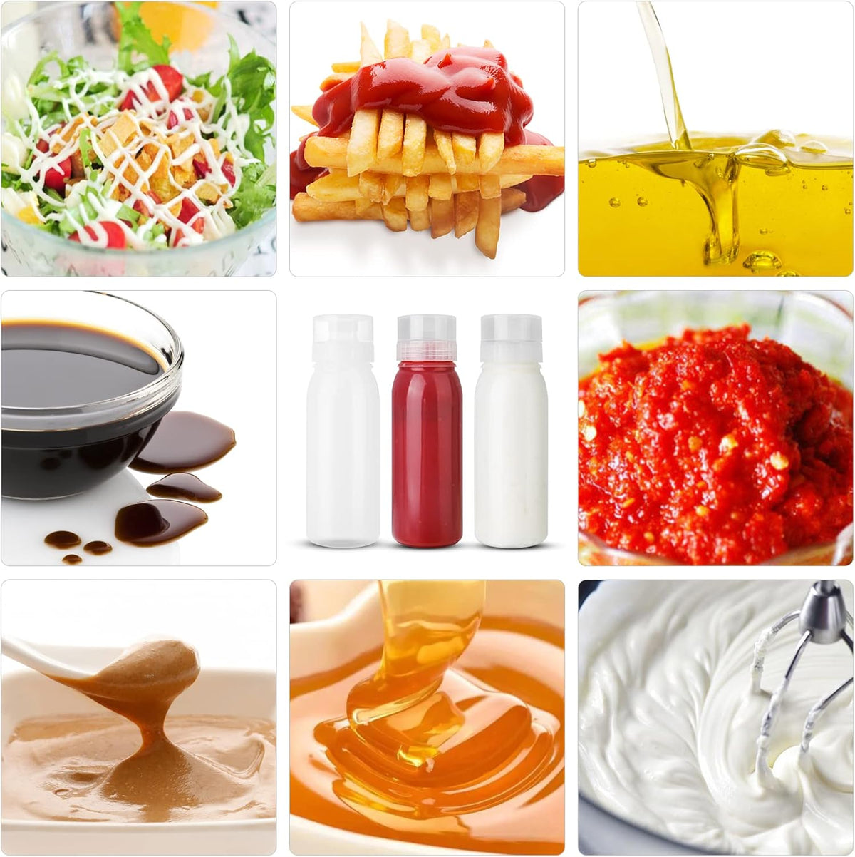 Porous Condiment Squeeze Bottles, Salad Dressing Container, Squeeze Bottles for Sauces, Botellas Exprimibles de Condimentos 3-Pack 13 oz (380ml), Syrup Dispenser Great for Ketchup, Salad, BBQ Sauce
