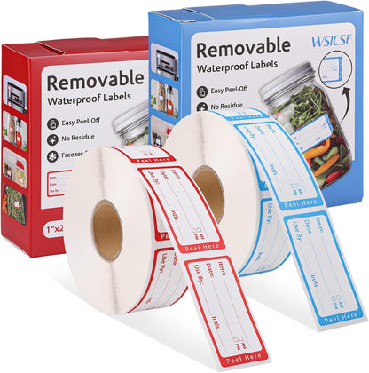 1200 Freezer Labels with Dispenser, 1" x 2", Removable, Red & Blue | Writable Food Labels, No Residue, Strong Adhesive, Water And Oil Resistant, For Containers And Freezer Bags