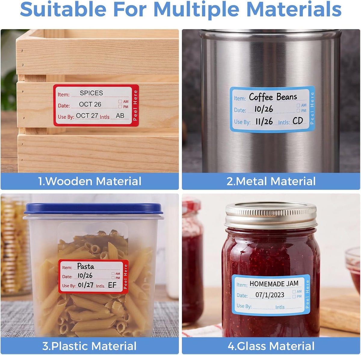 1200 Freezer Labels with Dispenser, 1" x 2", Removable, Red & Blue | Writable Food Labels, No Residue, Strong Adhesive, Water And Oil Resistant, For Containers And Freezer Bags