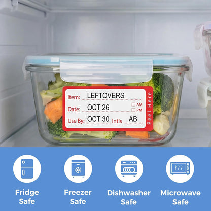 1200 Freezer Labels with Dispenser, 1" x 2", Removable, Red & Blue | Writable Food Labels, No Residue, Strong Adhesive, Water And Oil Resistant, For Containers And Freezer Bags