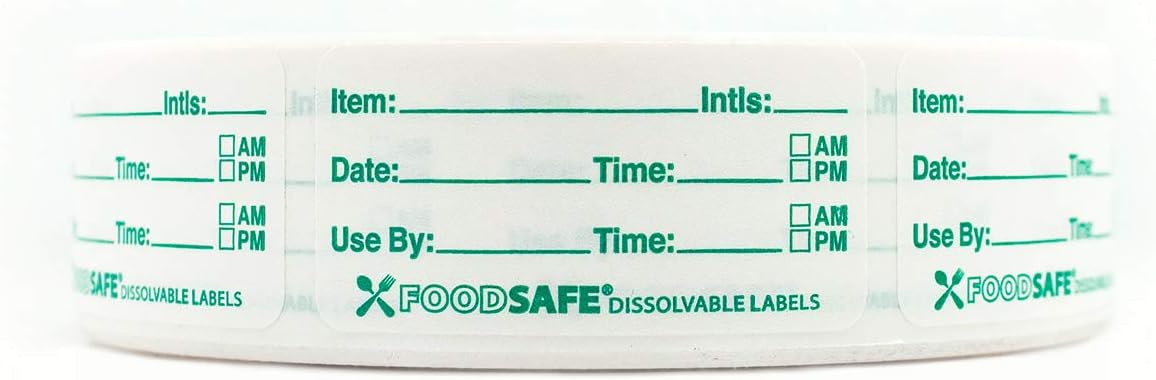 Food Labels Dissolvable - Leaves No Adhesive Residue Dissolves in Water in 30 Seconds Perfect for Reusable Containers - 500 Labels Per Roll