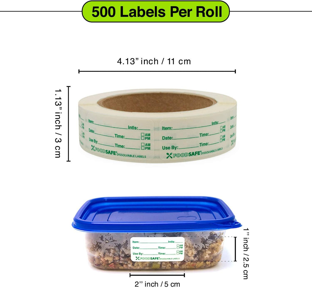 Food Labels Dissolvable - Leaves No Adhesive Residue Dissolves in Water in 30 Seconds Perfect for Reusable Containers - 500 Labels Per Roll