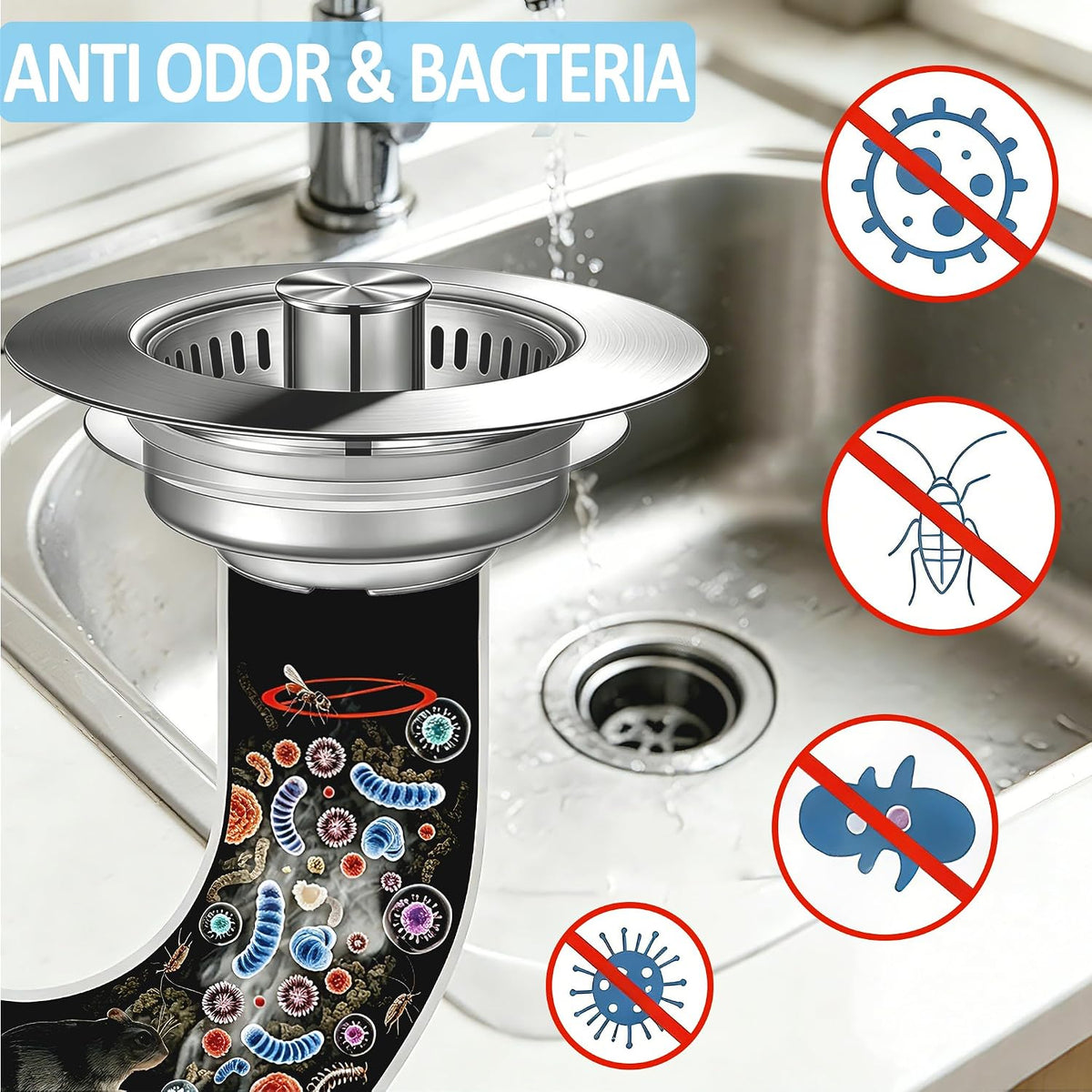 Upgraded 3-in-1 Pop-Up Kitchen Sink Drain Strainer Stopper
