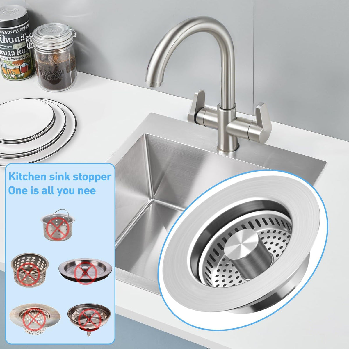 Upgraded 3-in-1 Pop-Up Kitchen Sink Drain Strainer Stopper
