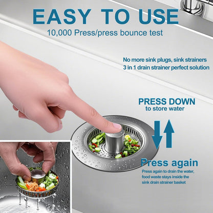 Upgraded 3-in-1 Pop-Up Kitchen Sink Drain Strainer Stopper