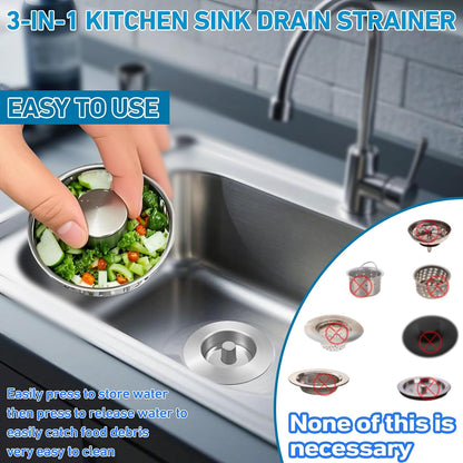 Upgraded 3-in-1 Pop-Up Kitchen Sink Drain Strainer Stopper