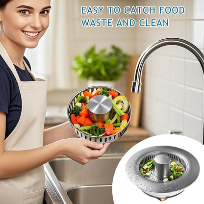 Upgraded 3-in-1 Pop-Up Kitchen Sink Drain Strainer Stopper