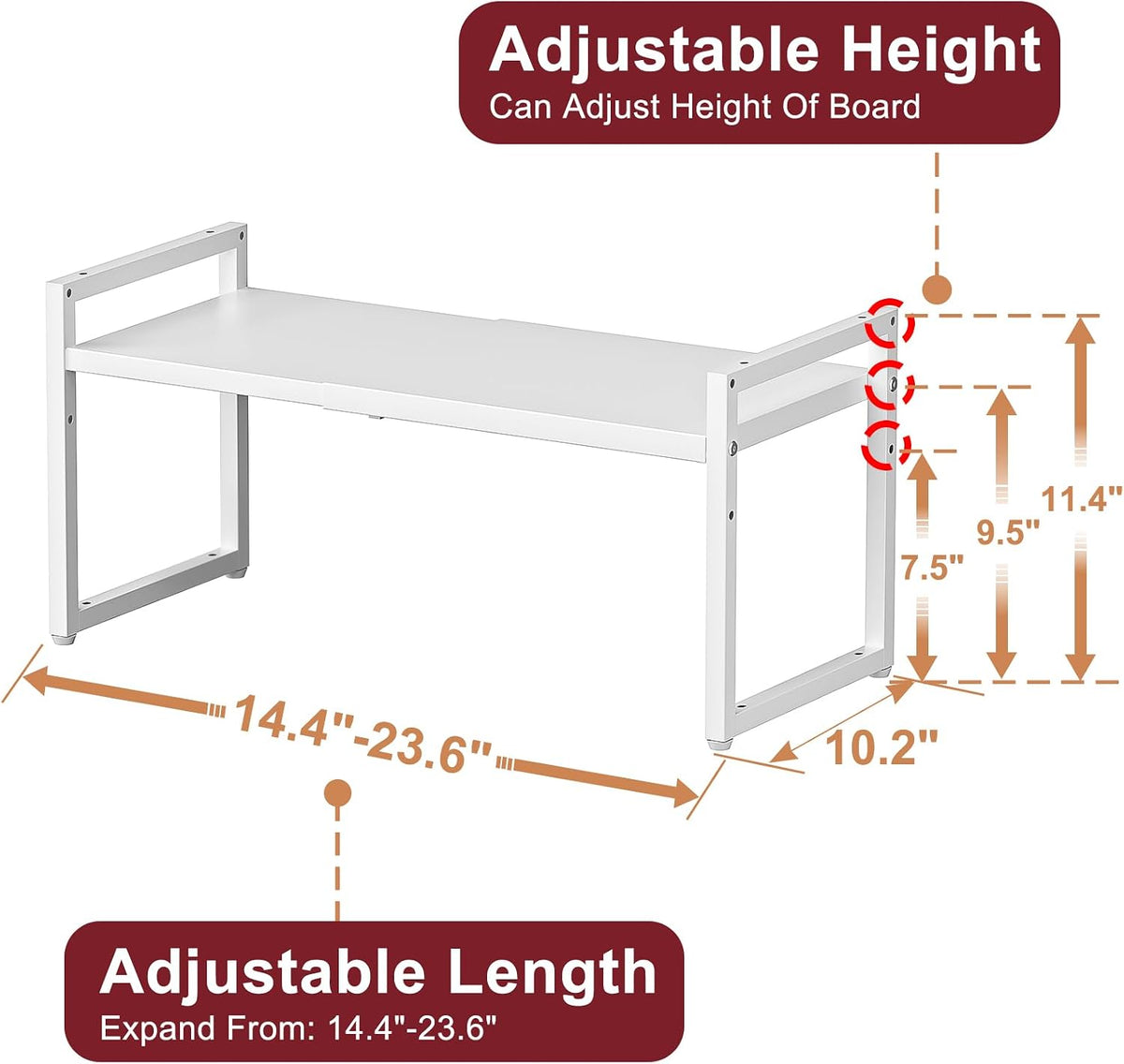 Expandable Kitchen Storage Shelves,110LBS Heavy Duty Metal Shelving Units and Storage For Small Appliance, Adjustable Stackble Storage Shelf Organizer For Kitchen Cabinet Pantry Warehouse Garage,White