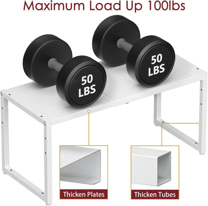 Expandable Kitchen Storage Shelves,110LBS Heavy Duty Metal Shelving Units and Storage For Small Appliance, Adjustable Stackble Storage Shelf Organizer For Kitchen Cabinet Pantry Warehouse Garage,White