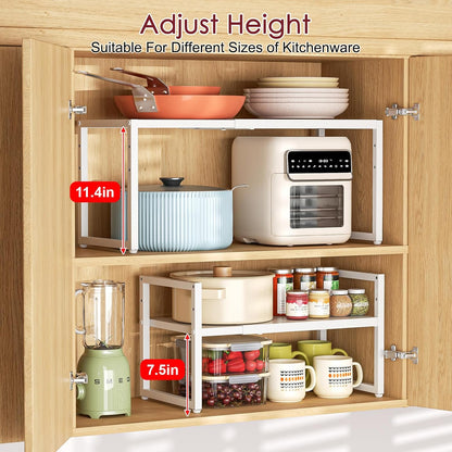 Expandable Kitchen Storage Shelves,110LBS Heavy Duty Metal Shelving Units and Storage For Small Appliance, Adjustable Stackble Storage Shelf Organizer For Kitchen Cabinet Pantry Warehouse Garage,White