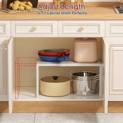 Expandable Kitchen Storage Shelves,110LBS Heavy Duty Metal Shelving Units and Storage For Small Appliance, Adjustable Stackble Storage Shelf Organizer For Kitchen Cabinet Pantry Warehouse Garage,White