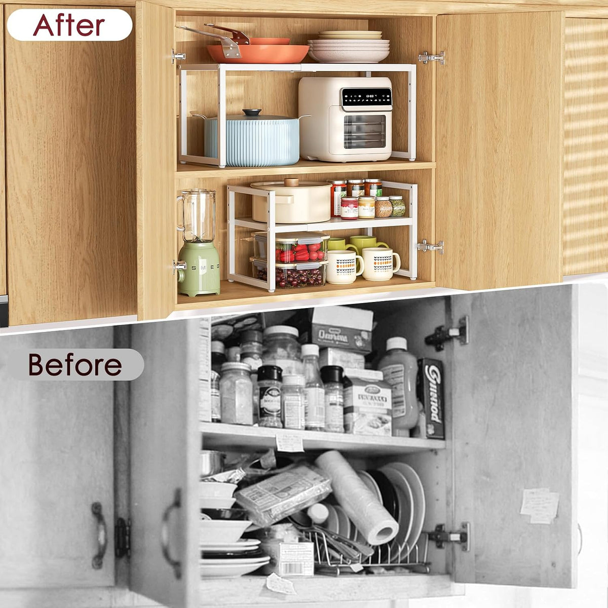 Expandable Kitchen Storage Shelves,110LBS Heavy Duty Metal Shelving Units and Storage For Small Appliance, Adjustable Stackble Storage Shelf Organizer For Kitchen Cabinet Pantry Warehouse Garage,White