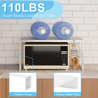 Expandable Kitchen Storage Shelves,110LBS Heavy Duty Metal Shelving Units and Storage For Small Appliance, Adjustable Stackble Storage Shelf Organizer For Kitchen Cabinet Pantry Warehouse Garage,White