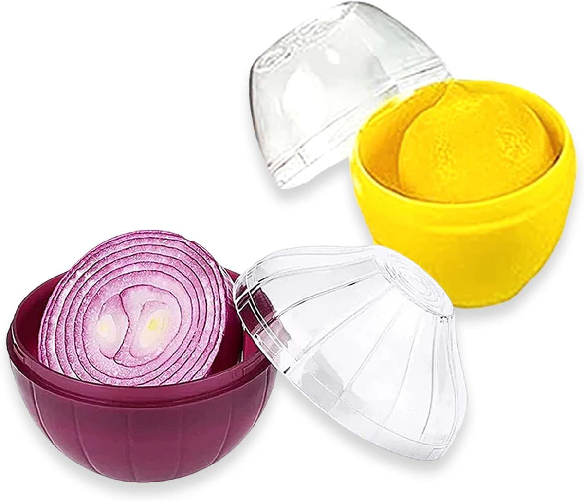 2PCS Lemon and Onion Storage Containers with Peeler, Freshness Keepers for Lemon and Onion, Ideal for Fridge Vegetable Crisper, Keeps Food Fresh Longer