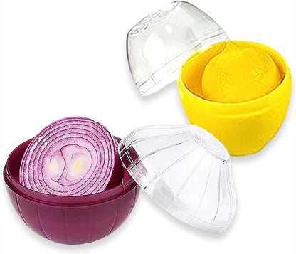 2PCS Lemon and Onion Storage Containers with Peeler, Freshness Keepers for Lemon and Onion, Ideal for Fridge Vegetable Crisper, Keeps Food Fresh Longer