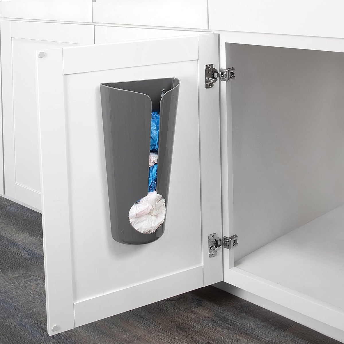 Plastic Bag Holders for Grocery Bags Dark Gray, Wall Mount Plastic Grocery Bag Dispenser Organizer for Cabinet Doors Kitchen Storage, Under Sink Plastic Grocery Trash Recycle Bag Organization