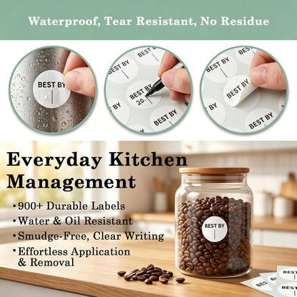 900 Pcs Food Expiration Date Labels Stickers, 1" Best by Date Dots Sticker for Spice Jar Food Containers