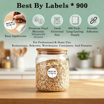 900 Pcs Food Expiration Date Labels Stickers, 1" Best by Date Dots Sticker for Spice Jar Food Containers