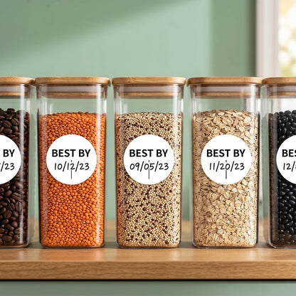 900 Pcs Food Expiration Date Labels Stickers, 1" Best by Date Dots Sticker for Spice Jar Food Containers