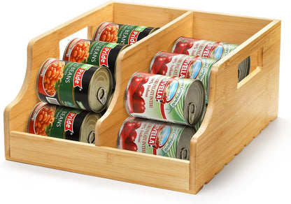 Bamboo Soda Can Organizers, Can Holder and Drink Dispenser for Kitchen, Countertop, Pantry Organizer Bins for Soda, Pop, Drinks, Beer, Water Bottles, Holds 26-28 Cans