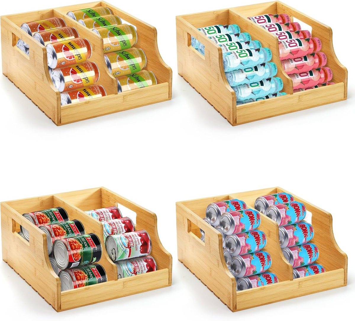 Bamboo Soda Can Organizers, Can Holder and Drink Dispenser for Kitchen, Countertop, Pantry Organizer Bins for Soda, Pop, Drinks, Beer, Water Bottles, Holds 26-28 Cans