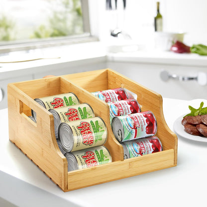 Bamboo Soda Can Organizers, Can Holder and Drink Dispenser for Kitchen, Countertop, Pantry Organizer Bins for Soda, Pop, Drinks, Beer, Water Bottles, Holds 26-28 Cans